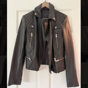 All Saints 100% sheep leather black biker jacket